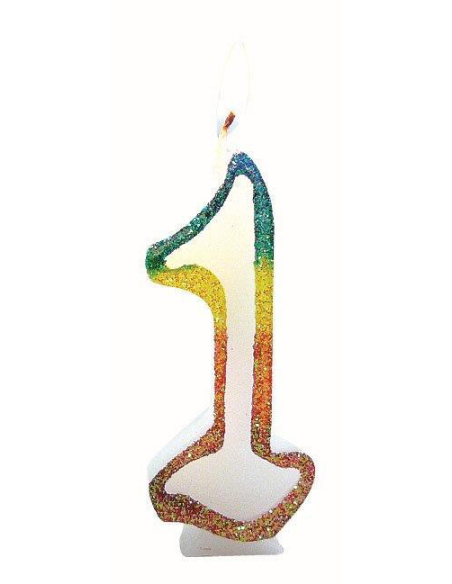 Bougie Chiffre 1 Arc-en-Ciel 8cm - EUROBOUGIE
