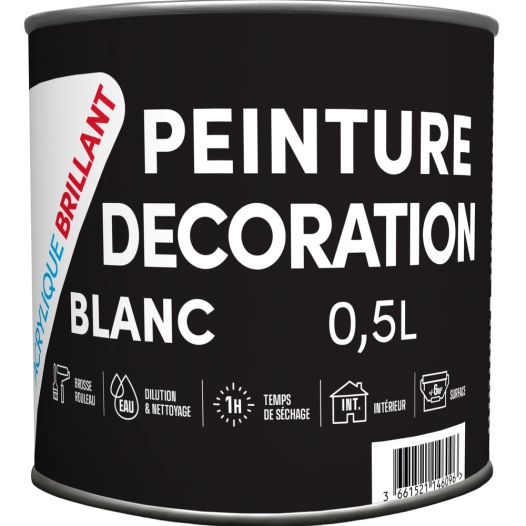 Peinture Décoration Acrylique Brillant Blanc - 181510 - 0.5L - TOUT DANS LE PRIX