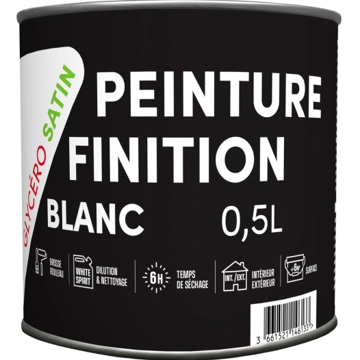 Peinture Finition Glycero Satin Blanc 0.5L - TOUT DANS LE PRIX