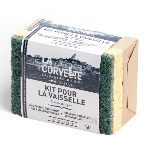 Kit Vaisselle - 1 Savon Vaisselle et 1 Eponge Végétale Grattante - LA CORVETTE