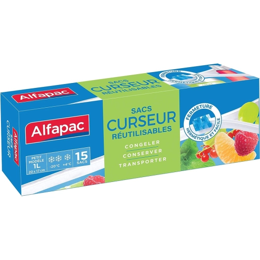 Alfapac 15 Sacs Curseur Réutilisables Petits Modèle 1L - ALBAL
