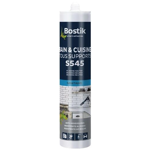 Mastic Bain & Cuisine Tous Support S545 Cartouche 300ml - 120587 - Blanc - BOSTIK