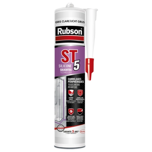 Mastic Silicone ST5 Sanitaire Carrelage 300ml - [CBD0CC]167128 - Gris clair - RUBSON