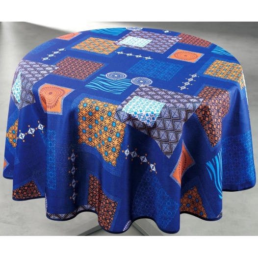 Nappe Polyester Ronde Ø160cm Ambre Bleu Paon sur Cintre - ACCESS DECO