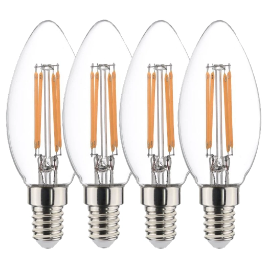 Ampoules Flammes LED Claire Filament 4,5W Blanc Chaud E14 Lot de 4 - SYLVANIA