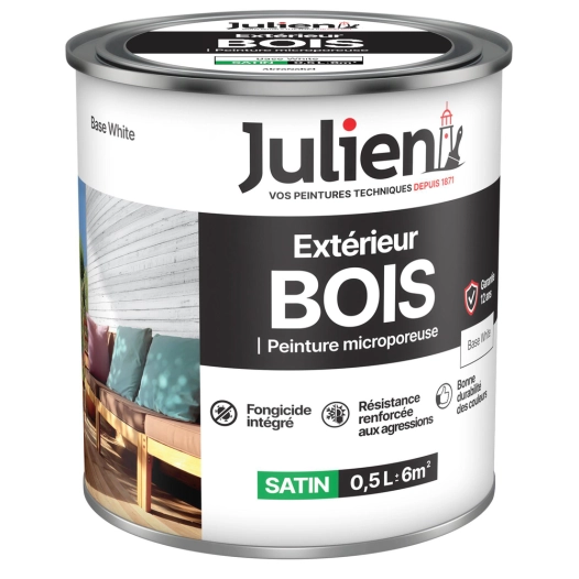 Peinture Extérieure Bois Microporeuse Base White - 164072 - Pot de O.5L - JULIEN
