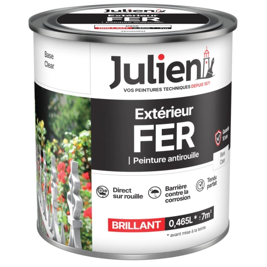 Peinture Extérieur Fer Antirouille Base Clear - 164066 - Pot de O.465L - JULIEN