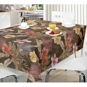 Toile Cirée 140x240 Hibis Marron sur Cintre - ACCESS DECO