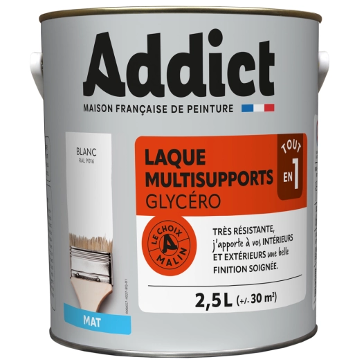 Laque Multisupports Glycéro Blanc Mat 2.5L - ADDICT