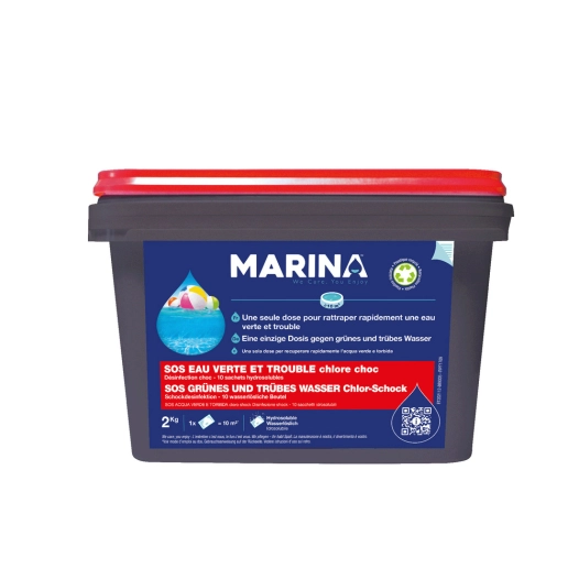 Chlore Choc SOS Eau Verte et Trouble Granulés Sachets 10x200g TP2 - MARINA