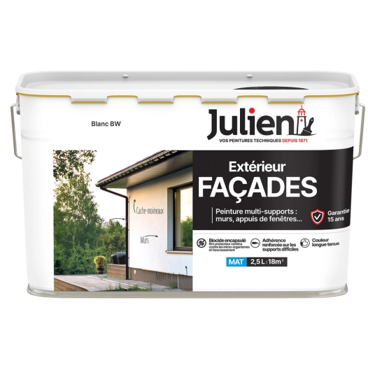 Peinture Multi-Supports Extérieur Façades 2.5L - 165741 - Blanc BW - JULIEN