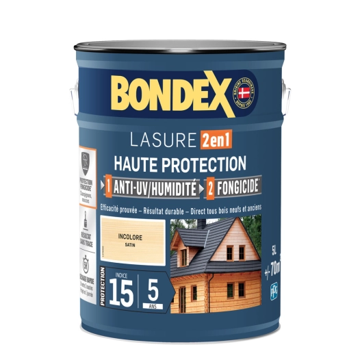 Lasure Haute Protection 2 en 1 Satin 5 Ans 5L - [ffffff]179647 - Incolore - BONDEX