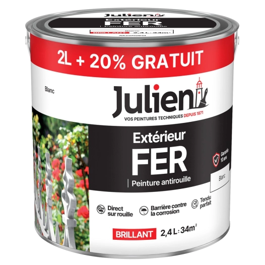 Peinture Extérieur Fer Antirouille 2L+20%GRATUIT - 164085 - Blanc - JULIEN