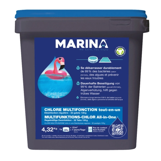 Chlore Multifonction 32 Galets 135g TP2 4.32kg - MARINA