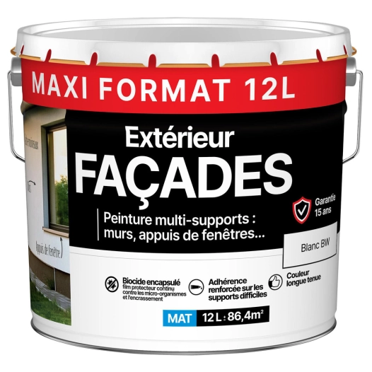 Peinture Multi-Supports Extérieur Façades 12L - 165743 - Blanc BW - JULIEN
