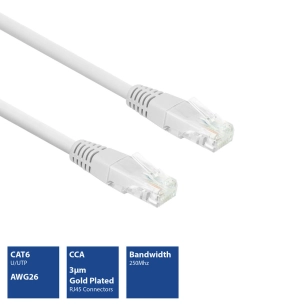 eminent - câble patch réseau u/utp cat6 / 2 m / blanc / m-m