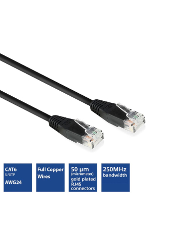 eminent - câble patch réseau u/utp cat6 / 2 m / noir / m-m