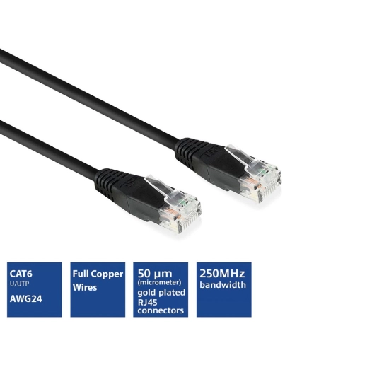 eminent - câble patch réseau u/utp cat6 / 2 m / noir / m-m