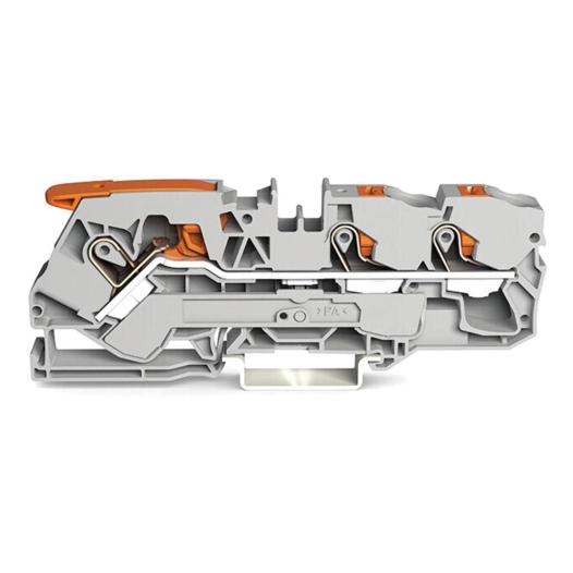 25 borne de passage à 3 conducteurs avec levier et bouton-poussoir 10 mm², gris