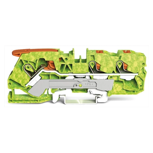 25 bornier de terre à 3 conducteurs avec levier et bouton-poussoir, vert-jaune