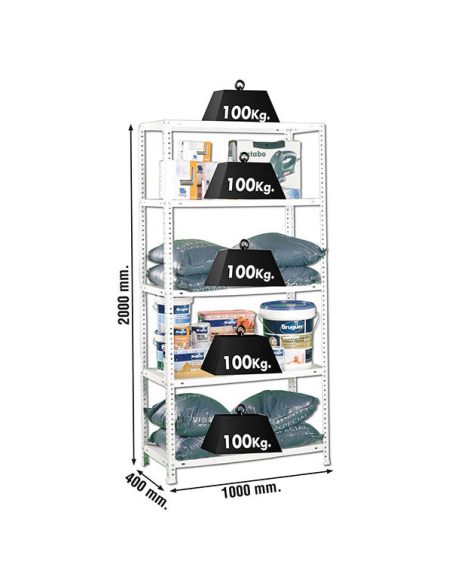 Etagère légère métallique avec vis COMFORT PLUS 5/400 BLANC - 2000x1000x400 100Kg - SIMONRACK