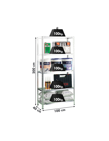 Etagère légère métallique avec vis COMFORT PLUS 5/400 GALVA - 2000x1000x400 100Kg - SIMONRACK