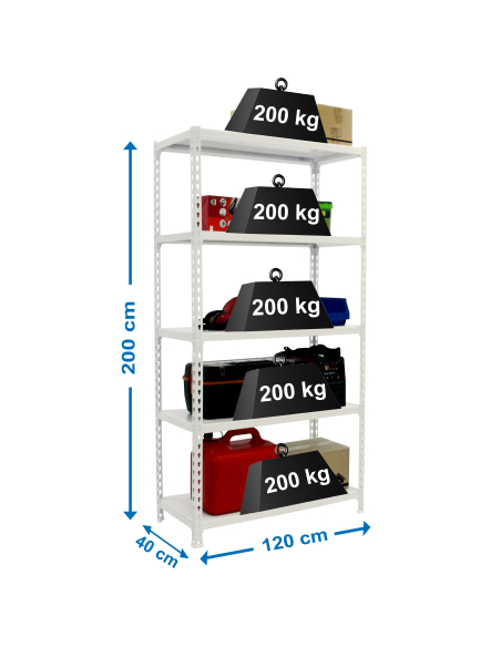 Etagère légère métallique sans vis SIMONCLICK MEGAPLUS 5/400 BLANC/BLANC - 2000x1200x400 200Kg - SIMONRACK