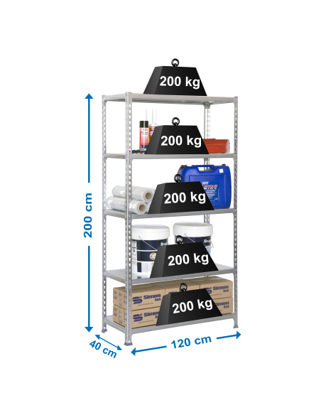 Etagère légère métallique sans vis SIMONCLICK MEGAPLUS 5/400 GALVA/GALVA - 2000x1200x400 200Kg - SIMONRACK