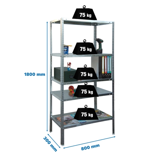 Etagère légère avec vis ADVANTAGE MINI 5/300 GALVANISÉ GALVANISÉ 1800x800x300 - SIMONRACK
