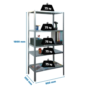 Etagère légère avec vis ADVANTAGE MINI 5/300 GALVANISÉ GALVANISÉ 1800x800x300 - SIMONRACK