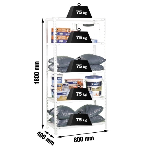 Etagère légère avec vis ADVANTAGE MINI 5/400 BLANC BLANC 1800x800x400 - SIMONRACK