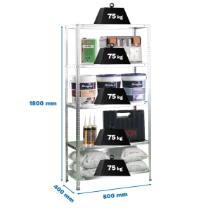 Etagère légère avec vis ADVANTAGE MINI 5/400 GALVANISÉ GALVANISÉ 1800x800x400 - SIMONRACK
