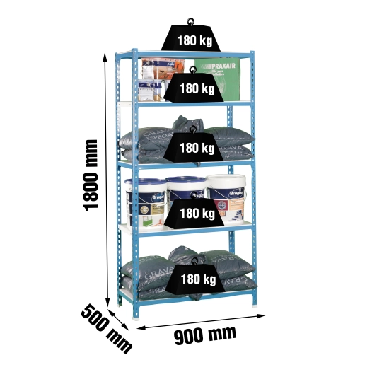 Etagère légère sans vis SIMONCLICK 5/500 BLEU/BLANC BLEU/BLANC 1800x900x500 - SIMONRACK