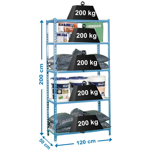Etagère légère sans vis SIMONCLICK MEGAPLUS 5/500 BLEU/BLANC BLEU/BLANC 2000x1200x500 - SIMONRACK
