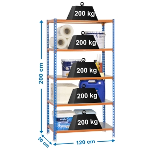 Etagère légère sans vis SIMONCLICK MEGAPLUS 5/500 BLEU/ORANG/GALVA BLEU/ORANGE/GALVA 2000x1200x500 - SIMONRACK