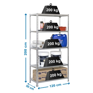 Etagère légère sans vis SIMONCLICK MEGAPLUS 5/500 GALVA/GALVA GALVANISÉ 2000x1200x500 - SIMONRACK