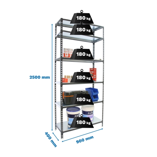 Etagère légère sans vis SIMONCLICK 6/400 ANTRACITE/BLANC ANTRACITE/BLANC 2500x900x400 - SIMONRACK