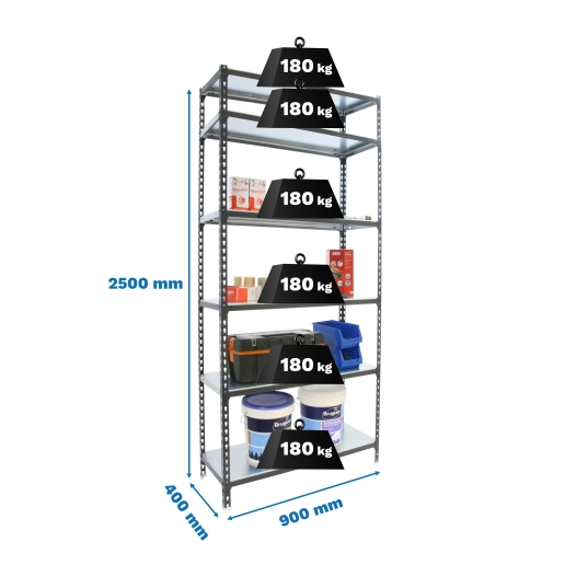 Etagère légère sans vis SIMONCLICK 6/400 ANTRACITE/GALVA ANTRACITE/GALVA 2500x900x400 - SIMONRACK