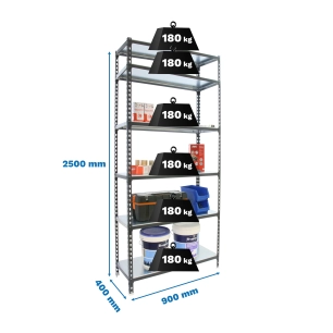 Etagère légère sans vis SIMONCLICK 6/400 ANTRACITE/GALVA ANTRACITE/GALVA 2500x900x400 - SIMONRACK