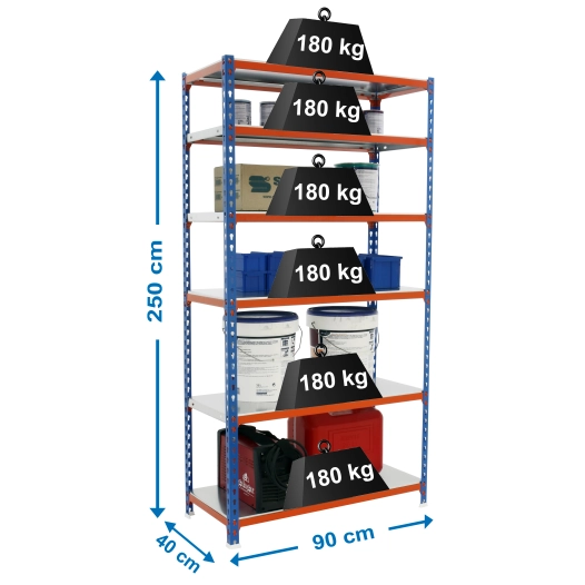 Etagère légère sans vis SIMONCLICK 6/400 BLEU/ORANG/GALVA BLEU/ORANGE/GALVA 2500x900x400 - SIMONRACK