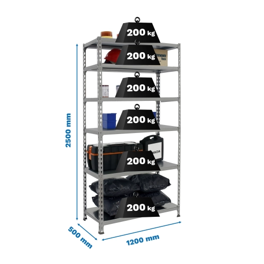 Etagère légère sans vis SIMONCLICK MEGAPLUS 6/500 2500 GRIS/GRIS GRIS 2500x1200x500 - SIMONRACK
