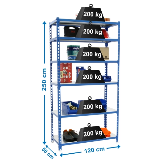 Etagère légère sans vis SIMONCLICK MEGAPLUS 6/500 2500 BLEU/GALVA BLEU/GALVA 2500x1200x500 - SIMONRACK