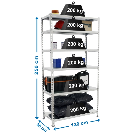 Etagère légère sans vis SIMONCLICK MEGAPLUS 6/500 2500 GALVA/GALVA GALVANISÉ 2500x1200x500 - SIMONRACK