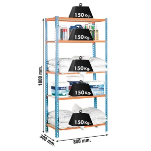 Etagère légère sans vis MADERCLICK MINI 5/300 BLEU/ORANG/BOIS BLEU/ORANGE/BOIS 1800x800x300 - SIMONRACK