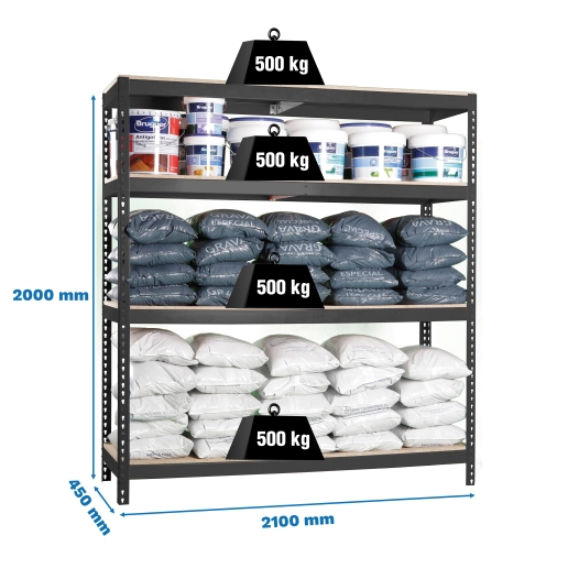 Etagère sans vis SIMONFORTE 2104-4 CHIPBOARD ANTRACITE/BOIS ANTRACITE/BOIS 2000x2100x450 - SIMONRACK