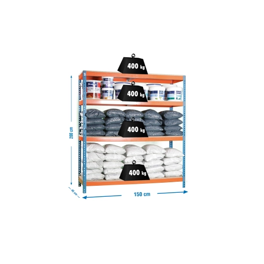 Etagère sans vis ECOFORTE 1504-4 CHIPBOARD BLEU/ORANG/BOIS BLEU/ORANGE/BOIS 2000x1500x450 - SIMONRACK
