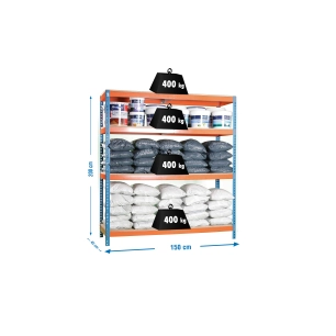 Etagère sans vis ECOFORTE 1504-4 CHIPBOARD BLEU/ORANG/BOIS BLEU/ORANGE/BOIS 2000x1500x450 - SIMONRACK