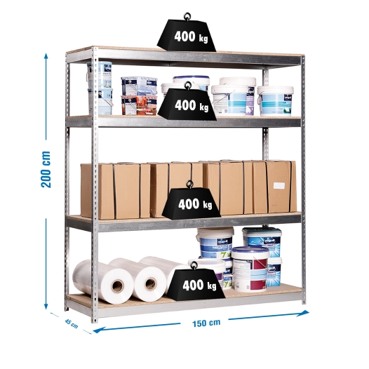 Etagère sans vis ECOFORTE 1504-4 CHIPBOARD GALVA/BOIS GALVA/BOIS 2000x1500x450 - SIMONRACK