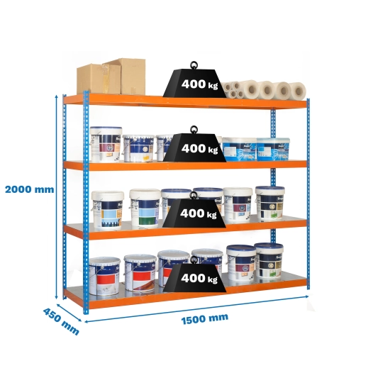 Etagère sans vis ECOFORTE 1504-4 METAL BLEU/ORANG/GALVA BLEU/ORANGE/GALVA 2000x1500x450 - SIMONRACK