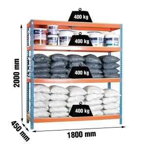 Etagère sans vis ECOFORTE 1804-4 CHIPBOARD BLEU/ORANG/BOIS BLEU/ORANGE/BOIS 2000x1800x450 - SIMONRACK